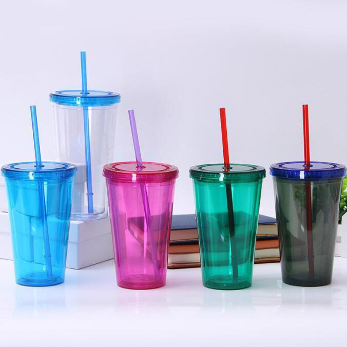 CM008 16OZ 22OZ Double layer plastic mug with straw